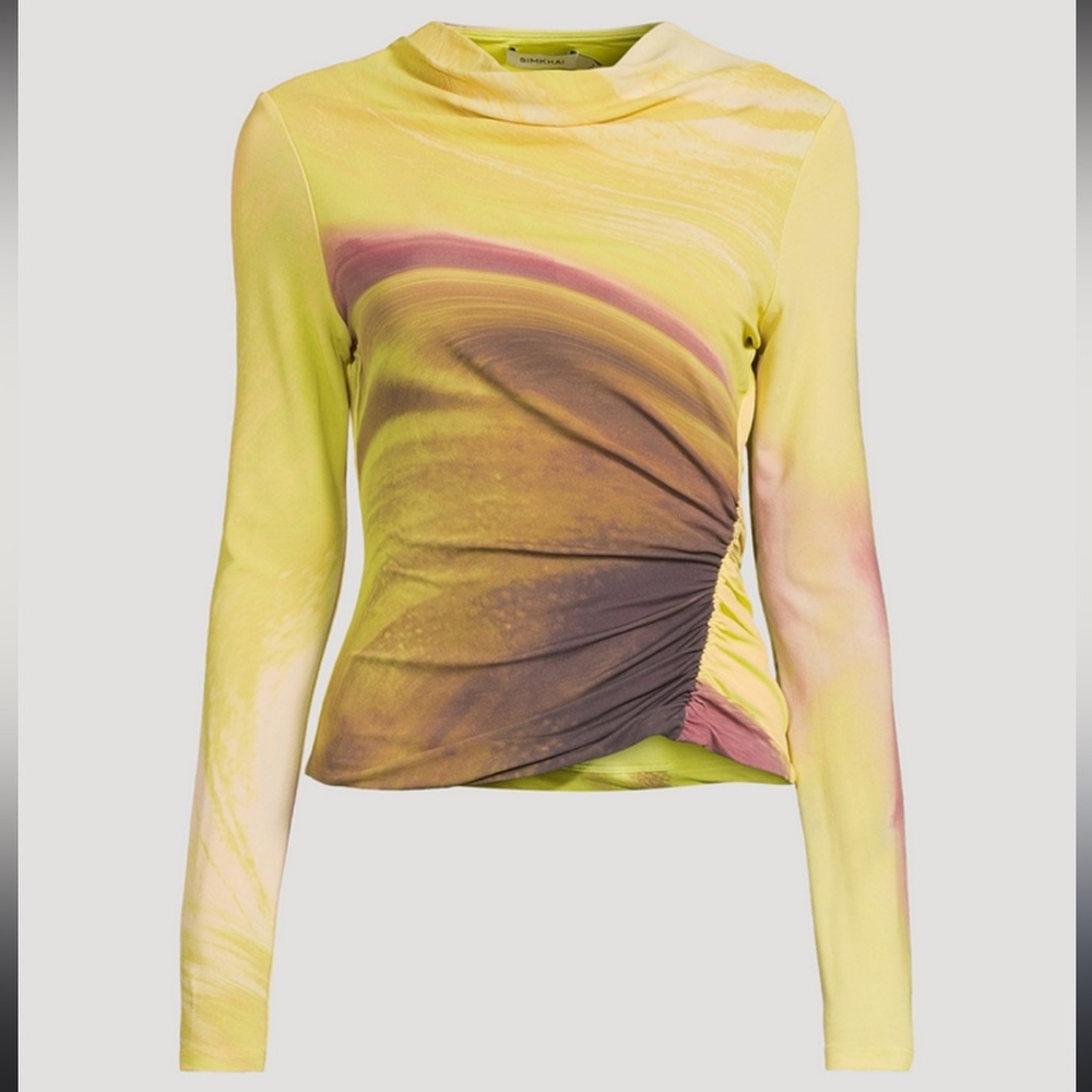 NWT Simkhai Shane Long Sleeve Rouched Top in Luminary Print Size M
